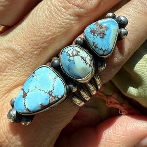 Navajo Readda Begay | Golden Hills Turquoise Triple-Stone Old Pawn Style Ring